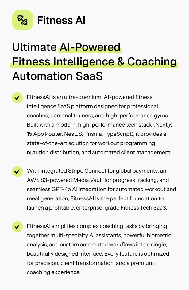 FitnessAI - AI-Powered Fitness Coaching SaaS for Gyms, Coaches & Trainers
